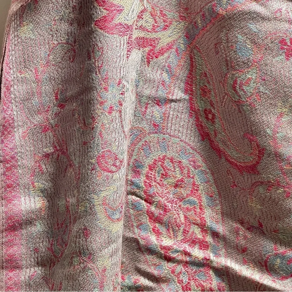 Elegant Shawl in Silver & Pink Paisley- Versatile Wrap, Scarf, Veil Soft Rayon